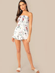 Ruffle Hem Floral Print Shirred Tube Romper