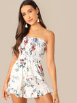 Ruffle Hem Floral Print Shirred Tube Romper