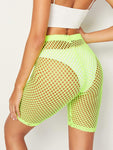 Neon Lime Fishnet Mesh Cycling Shorts Without Panty