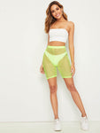 Neon Lime Fishnet Mesh Cycling Shorts Without Panty