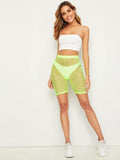 Neon Lime Fishnet Mesh Cycling Shorts Without Panty