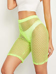 Neon Lime Fishnet Mesh Cycling Shorts Without Panty