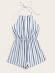 Tie Back Striped Romper