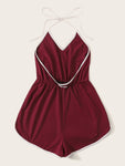 Backless Contrast Binding Halter Romper