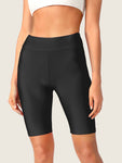 Solid Wide Waistband Cycling Shorts