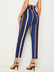 Paperbag Waist Striped Cigarette Pants