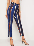 Paperbag Waist Striped Cigarette Pants