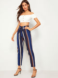 Paperbag Waist Striped Cigarette Pants