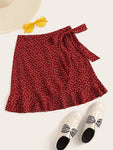 Ruffle Trim Wrap Tie Waist Skirt