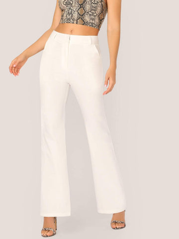 Solid Slant Pocket Flare Leg Pants