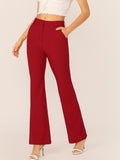 Solid Slant Pocket Flare Leg Pants