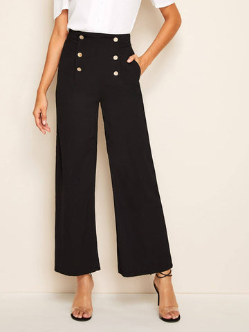 Solid Double Button Tailored Pants