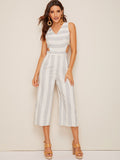 Cut-out Waist Stripe Wide Leg Jumpsuit