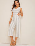 Cut-out Waist Stripe Wide Leg Jumpsuit