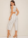 Cut-out Waist Stripe Wide Leg Jumpsuit