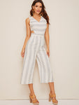 Cut-out Waist Stripe Wide Leg Jumpsuit