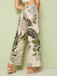 Tropical Print Self Tie Wide Leg Pants