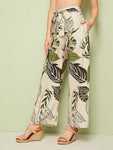 Tropical Print Self Tie Wide Leg Pants