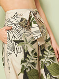 Tropical Print Self Tie Wide Leg Pants