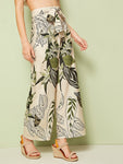 Tropical Print Self Tie Wide Leg Pants