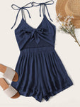 Tie Front Shirred Layer Ruffle Hem Cami Playsuit