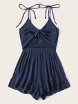 Tie Front Shirred Layer Ruffle Hem Cami Playsuit