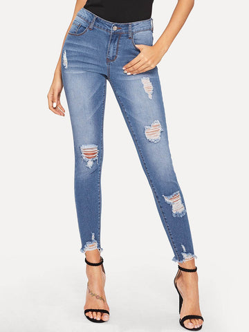 Zip Fly Ripped Jeans