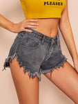 Raw Hem Button Fly Denim Shorts