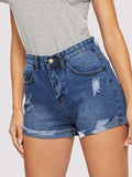 Ripped Cuffed Hem Denim Shorts