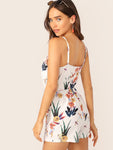 Elastic Waist Floral Print Halter Romper