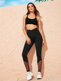 Notch Wide Waistband Star Mesh Hem Leggings