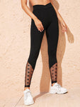 Notch Wide Waistband Star Mesh Hem Leggings