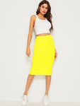 Neon Yellow Rib-knit Pencil Skirt