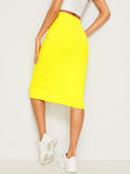 Neon Yellow Rib-knit Pencil Skirt