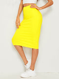 Neon Yellow Rib-knit Pencil Skirt