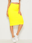 Neon Yellow Rib-knit Pencil Skirt