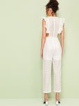 Eyelet Embroidery Cut Out Ruffle Trim Self Tie Jumpsuit