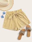 Striped Tie Front Paperbag Shorts