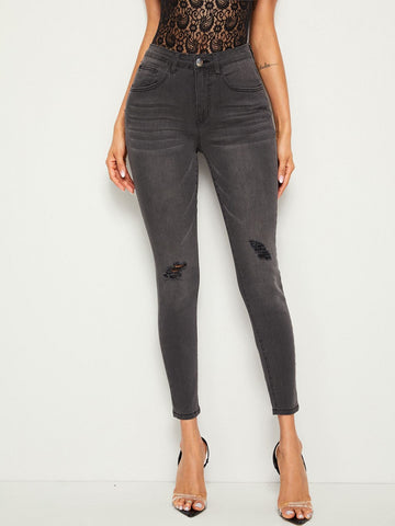 Ripped Detail Crop Skinny Jeans