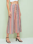 Wide Band Waist Button Detail Striped Palazzo Pants