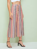 Wide Band Waist Button Detail Striped Palazzo Pants