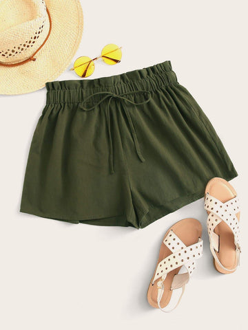 Ruffle Waist Tie Front Wide Leg Shorts