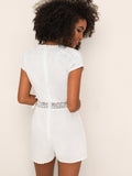 Lace Insert Surplice Front Solid Romper