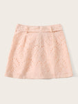 Eyelet Embroidered Button Belted Skirt