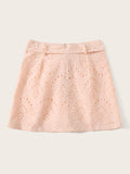Eyelet Embroidered Button Belted Skirt