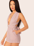 Striped Criss-cross Tie Back Romper