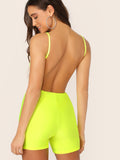 Neon Yellow Open Back Unitard Romper Without Belt