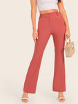 Solid Slant Pocket Flare Leg Pants