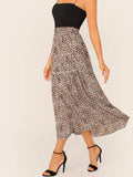 Frill Trim Leopard Swing Skirt