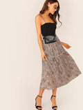 Frill Trim Leopard Swing Skirt
